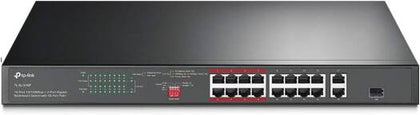 TP-Link TL-SL1218P 16 Port 10/100Mbps Fast Ethernet PoE Switch 16 PoE+ Ports @150W, w/ 2 Uplink Gigabit Ports + 1 Combo SFP Slot Extend, Priority & Isolation Mode