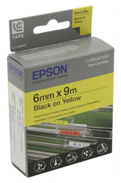 Epson Label Cartridge LC-2YBP9 Black on Yellow 6mm x 9 meter Black on Yellow