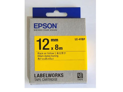 Epson LC-4YBP Label Tape, Color Black on Yellow, Size 12mm x 8 meter