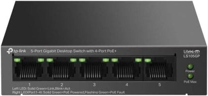 TP-Link 5-Port Gigabit Desktop Switch with 4-Port PoE+, Plug and Play, Auto Recovery, Silent Operation | LS105GP