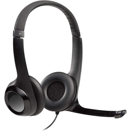 Logitech H390 Wired Headset, Stereo Headphones With Noise Cancelling Microphone, USB, In Line Controls, PC/Mac/Laptop Black, Silver, 981-000014, ClearChat, 1 Pack