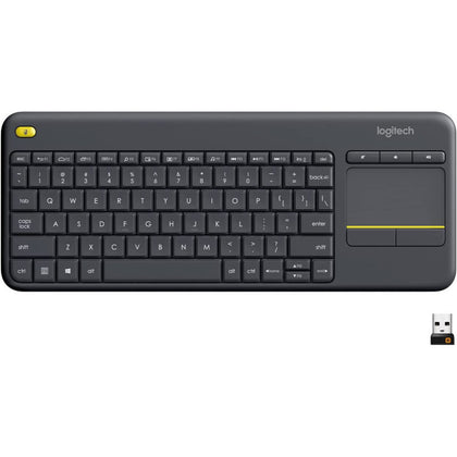Logitech K400 Plus Wireless Livingroom Keyboard With Touchpad For Home Theatre PC Connected To TV, Customizable Multi-Media Keys, Windows, Android, Laptop/Tablet, Arabic Keyboard - Black