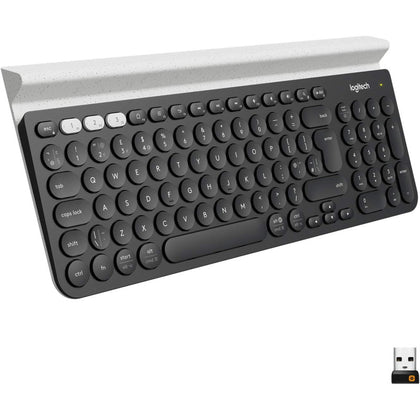 Logitech K780 Multi-Device Wireless Keyboard, 2.4GHz And Bluetooth, QWERTY UK Layout - Dark, Grey, White