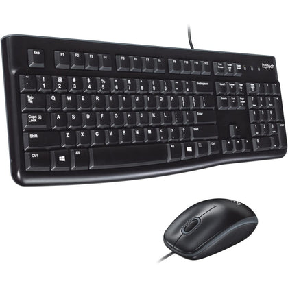 Logitech MK120 Wired Keyboard And Mouse For Windows, Optical Wired Mouse, USB Plug And Play, Full Size, PC/Laptop, English/Arabic Layout Black, 920-002546