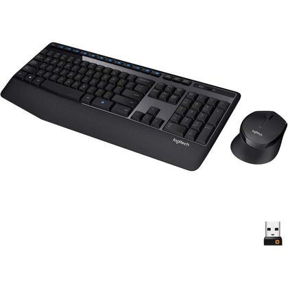 Logitech MK345 Wireless Keyboard And Mouse Combo, Full-Sized Keyboard With Palm Rest, Right-Handed Mouse, 2.4 GHz Wireless USB Receiver, Compatible With PC, Laptop, Arabic Layout - Black