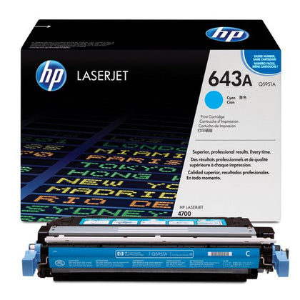 Original HP 643A Cyan LaserJet Toner Cartridge (Q5951A)